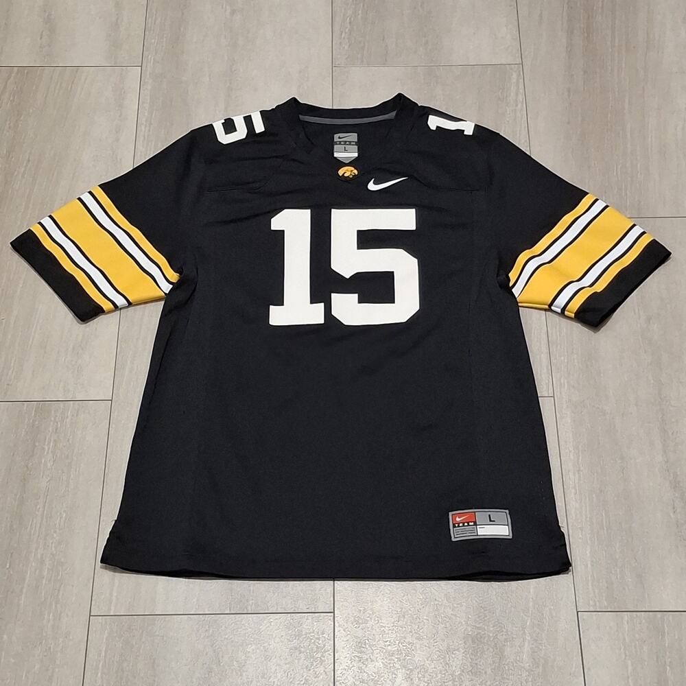 Nike Team Iowa Hawkeyes Football Jersey #15 Authentic Black Gold Size L Nice!